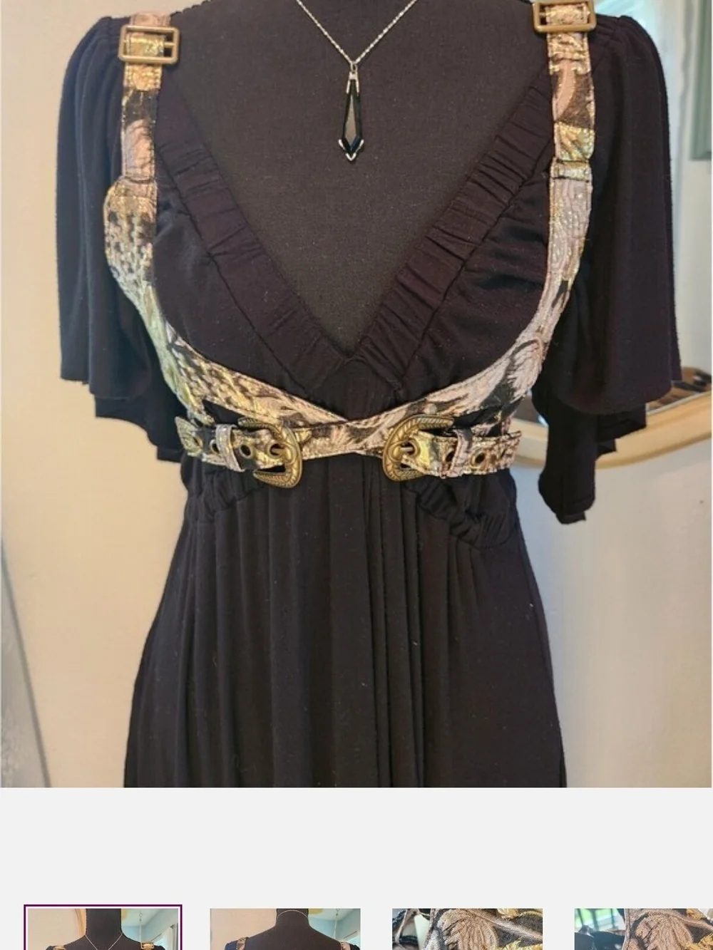 Joyfolie Tan and Gold Patterned Double-Buckle Harness